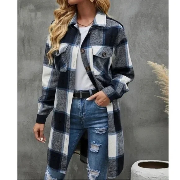 Cozy Plaid Button Up Oversized Jacket Shacket - Picture 1 of 6